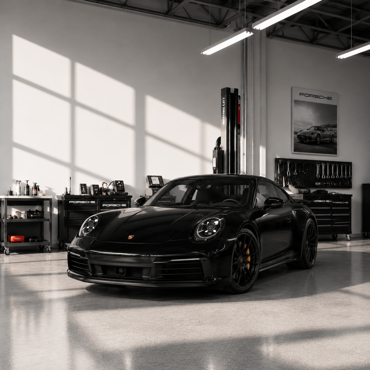 Especialista trabajando en un Porsche
